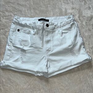 KanCan Women’s White High-Waisted Jean Shorts Cuffed Distressed SZ 29